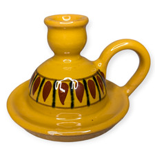 Vintage Pottery Barn Ceramic Golden Painted Taper Handle Walking Candle Holder#4