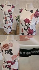 Pretty Little Thing Size 10 Pink Floral Wiggle Dress Wedding Guest Occasion Vgc
