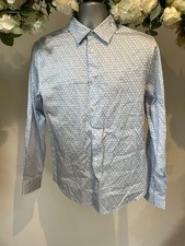 Image of TED BAKER Shirt Mens TB 3 UK M White Blue Geo Print Long Sleeve Regular Fit NEW