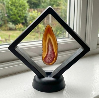 Pink & Amber Agate Slice | Polished Crystal in 3.5'' Floating Display Frame