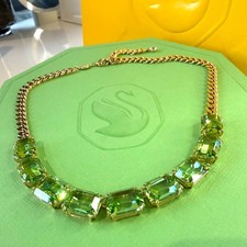 SWAROVSKI Crystal Millenia Necklace Octagon Cut Green Gold 18K Plated RRP £280