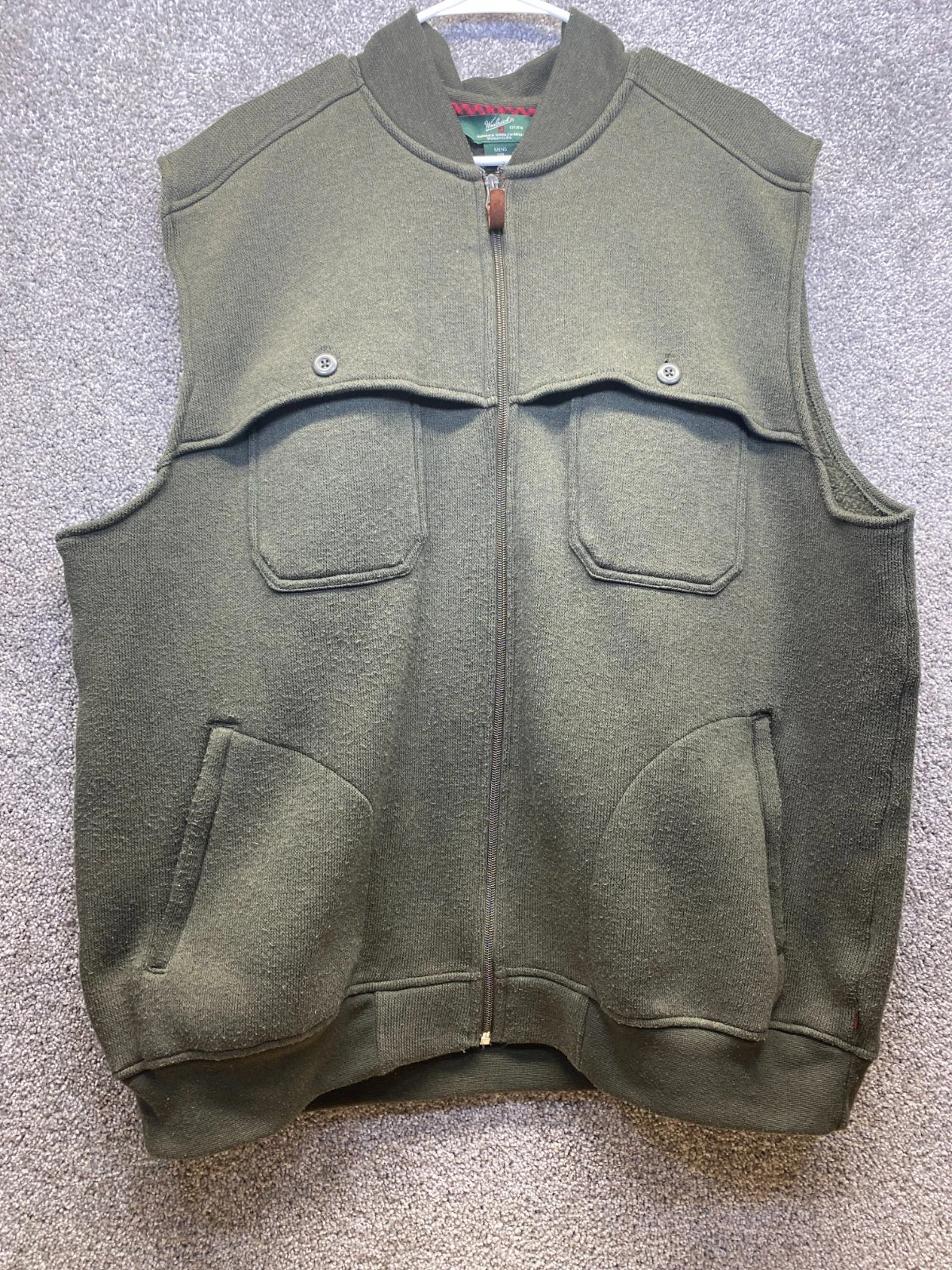 Woolrich Mens 2XL Olive Green Utility Zip Up Vest 4 Pockets Outdoors Grandpa