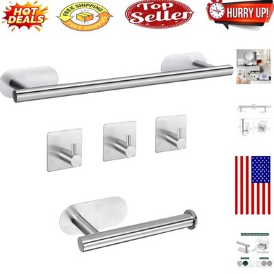 Sleek 5-Piece Bathroom Hardware Set - Durable Self-Adhesive Towel Bar & Hooks