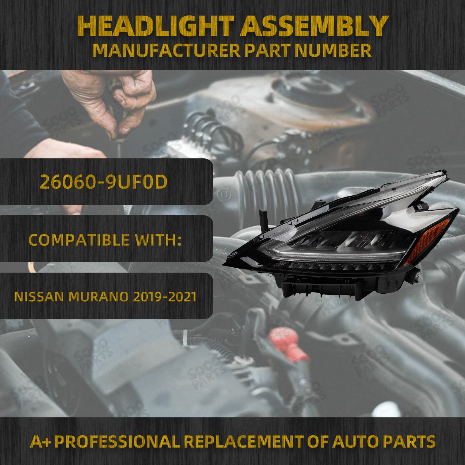 Left Driver Side Full LED Headlight For 2019-2021 Nissan Murano 3.5L 260609UF0D