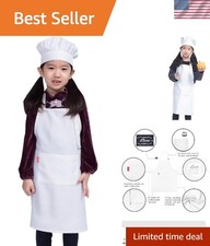 Durable Kids Chef Hat Adjustable Apron Set - Safe for Cooking Ages 6-12