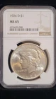 1926-D Peace Dollar.         NGC MS65