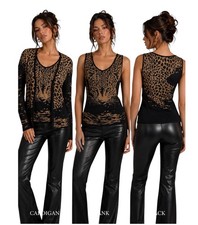 Vintage Escada Leopard Twin Set Rhinestone Sparkle Tank Cardigan Small