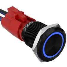 10 Amp 19mm Latching Push Button Switch 12V SPST LED Waterproof Round Self-Lo...
