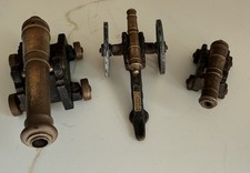 Lot Of 3 Antique Vintage Brass Cast Iron Desktop Cannons USA Penncraft Navy