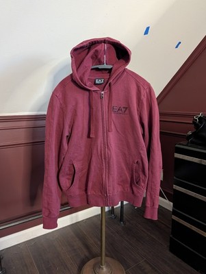 EA7 EMPORIO ARMANI Burgundy Zip-up Logo Print Hoodie Sweatshirt XS