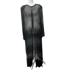 Vintage Black Beaded Silk Maxi Duster Evening Wear Women's 1X Whimsigoth Kimono