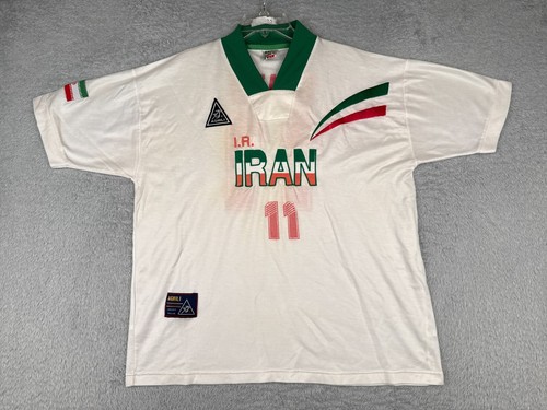 Vintage Iran Football Jersey Adult Large White Khodadad Azizi #11 1998 World Cup