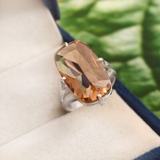Champagne Quartz Gemstone Silver Plated Ring Jewelry All Size