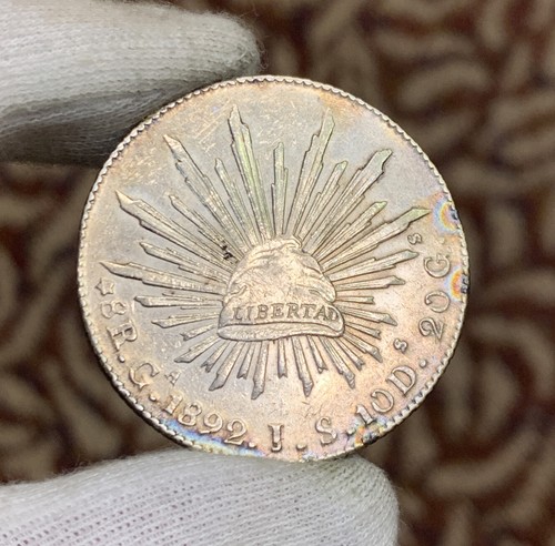 1892 Ga Guadalajara 8 reales J.S. Moneda de plata .903 México Better Date - Imagen 2 de 14