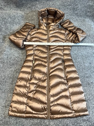 Andrew Marc Women's Puffer Coat XS Metallic Brown Down Insulated Hooded Full Zip - Picture 4 of 10
