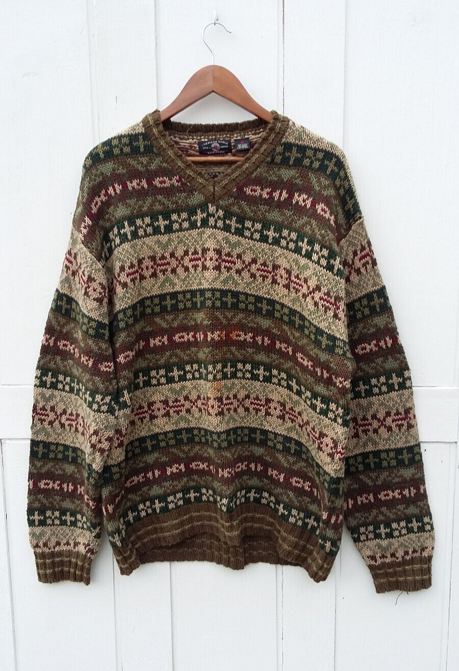 VINTAGE AMERICAN EAGLE OVERSIZED PULLOVER V NECK CABLE KNIT SWEATER