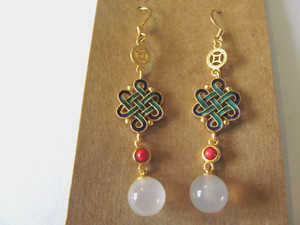 Authentic HANDCRAFTED ENAMEL INFINITE KNOT BEAD w/BEADS GOLD PLATED PIERCED EARRINGS