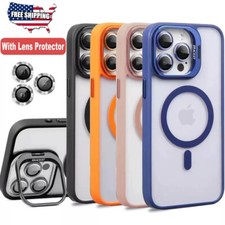 Camera Stand Mag Safe Case for iPhone 16 15 14 Plus 13 Pro Max  Lens Protector