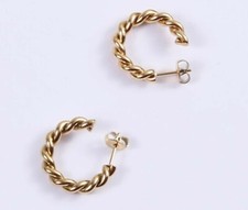 GOLD STAINLESS STEEL 4 MM X 25 MM Spiral Twist HOOP EARRINGS with butterfly back