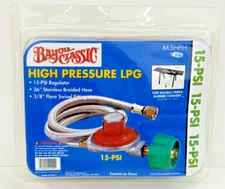 New Bayou Classic M3HPH 36" Stainless Braided 15-PSI Propane Regulator LPG Hose