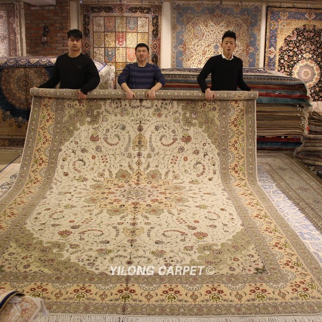 Clearance Yilong 10 X14 Large Wool Area Rug Classic Beige Carpet Handmade 1503 For Sale Online