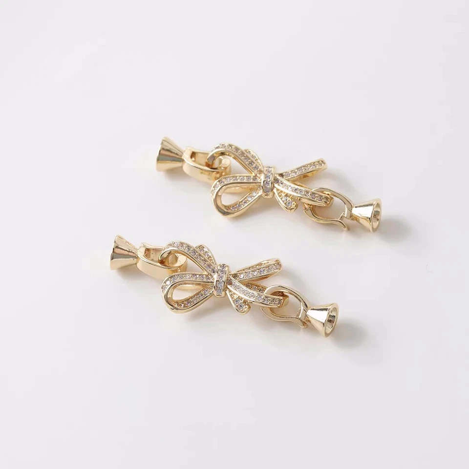 1Set CZ Pave Bow Tie Toggle Clasp,Cubic Zirconia Bowknot Toggle Clasp,Bow Clasps - Image 2 of 4