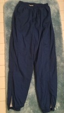 Womens Nike Vintage Windbreaker Pants L 12 14 Blue Nylon Ankle Zip Elastic Cuff
