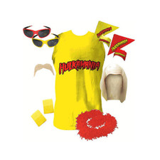 Hulkamania Hulk Hogan Halloween Cosplay Costume Set Shirt-Wig-Bandana-Glasses 