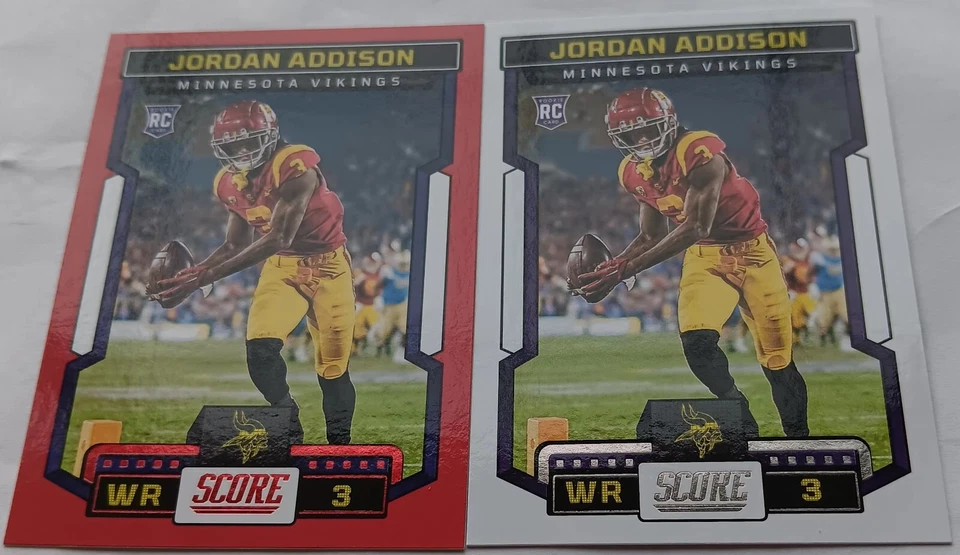 Jordan Addison VIKINGS USC 2023 SCORE RED VALUE PACK & SILVER Base 346 RC - Image 2 of 3