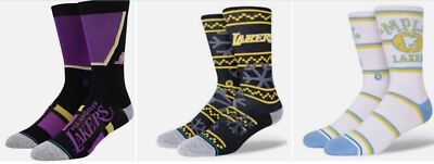 NWT Stance Socks L 9-13 NBA Basketball Lakers Frosted Classics LA