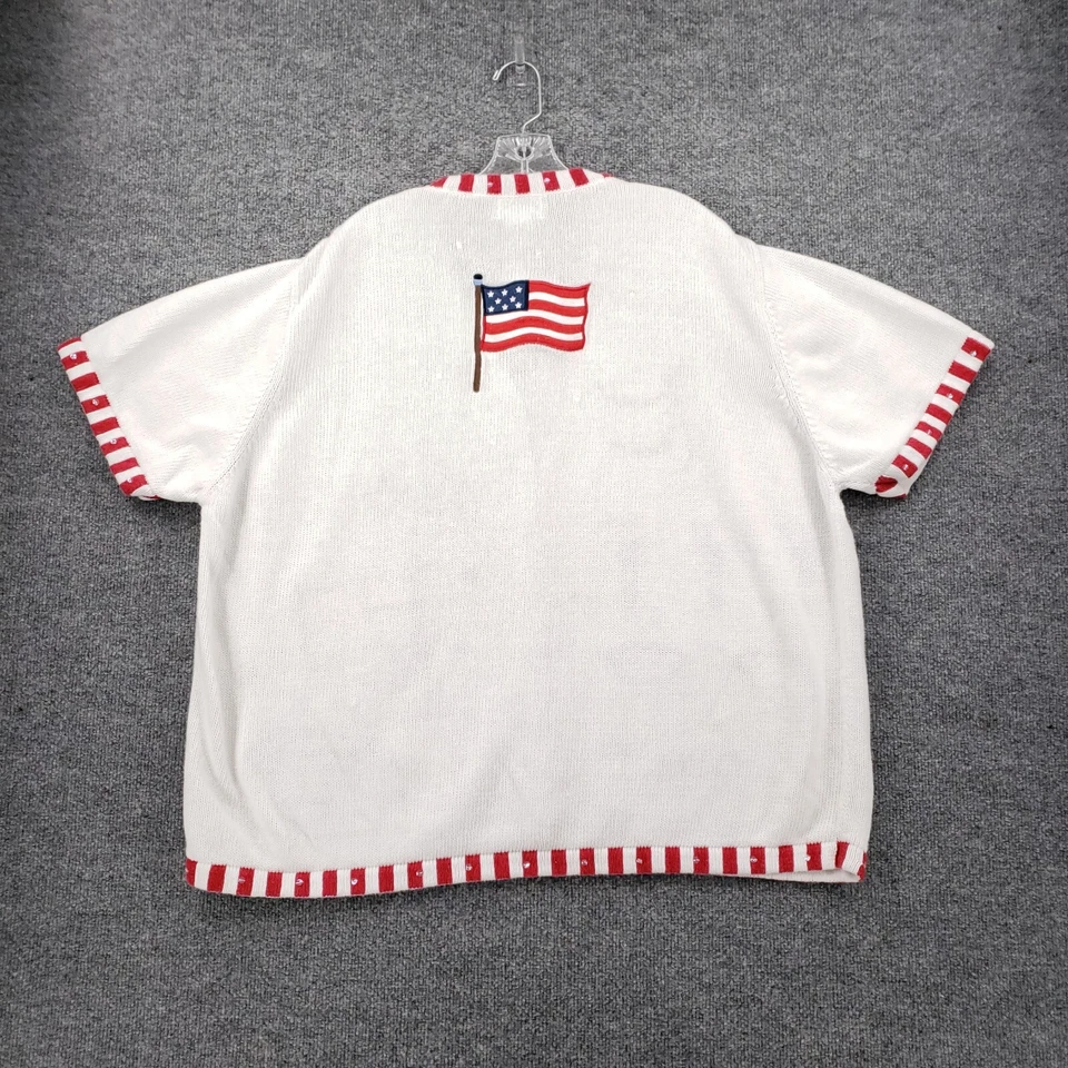 The Quacker Factory Cardigan Women 2X Plus USA America Flag Short Sleeve Sweater - Image 2 of 4