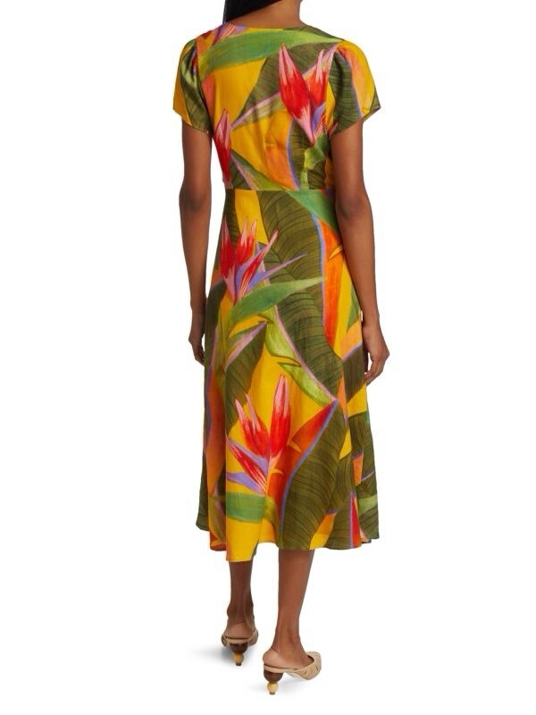 knee length dresses for ladies Yellow Flowering Garden Tree Organic Cotton Maxi Dress main image 0