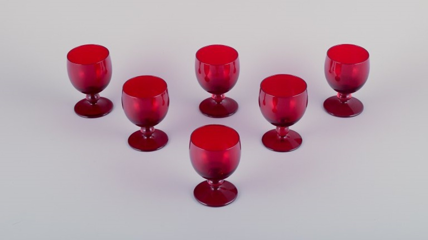 Monica Bratt para Reijmyre, Suecia. Juego de seis pequeñas copas de vino, año...