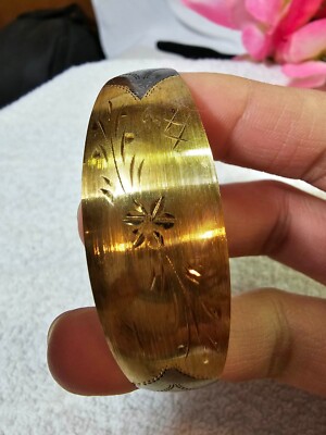 Sterling Cuff Bracelet Gold Silver color w/ Etched Flower -11.12g- TESTED
