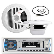 PLMRB29B Black USB AUX AM FM Boat Receiver, Antenna, 6.5" 120W Marine Speakers