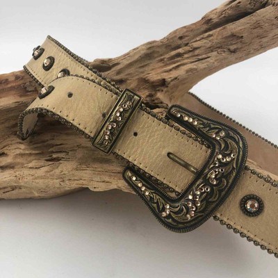 LEATHEROCK Gold Swarovski Crystal Embellished Leather Belt  display picture 3