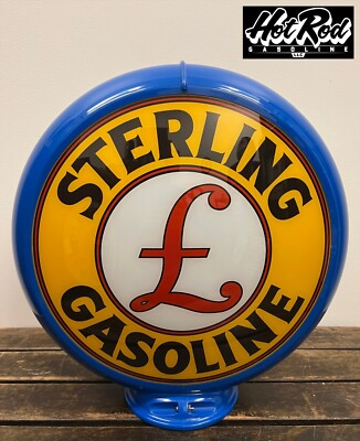 #ad STERLING GASOLINE Reproduction 13.5quot; Gas Pump Globe Blue Body $175.00