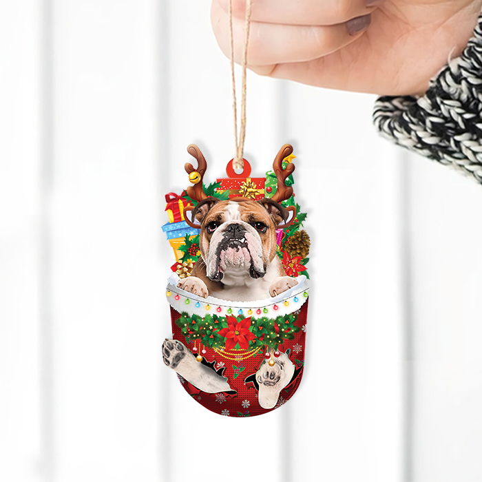 English Bulldog Snow Pocket Christmas Ornament, English Bulldog