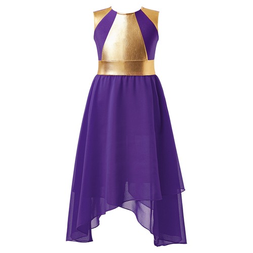 Girls Sparkly Metallic Sleeveless Lyrical Dance Dress Praise Worship Dancewear - Picture 28 of 41
