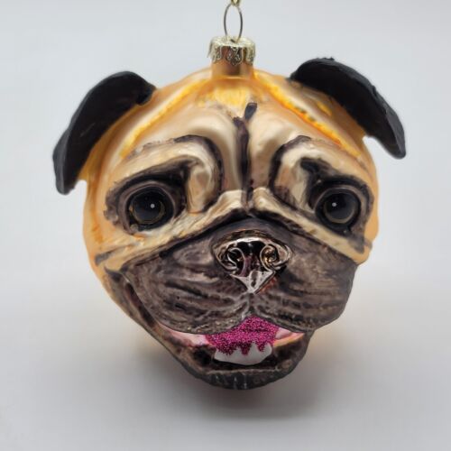 2016 Archie McPhee PUG DOG HEAD Blown-Glass Puppy Xmas Tree 3-D Ornament/Signed - Picture 4 of 11