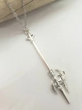 Halberd Necklace Silver Halberd Long Axe Polearm Weapon Pendant on Chain