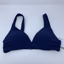H M Womens Size 6 Navy Blue Rib Knit Padded Push Up Bikini Swim Top NWT