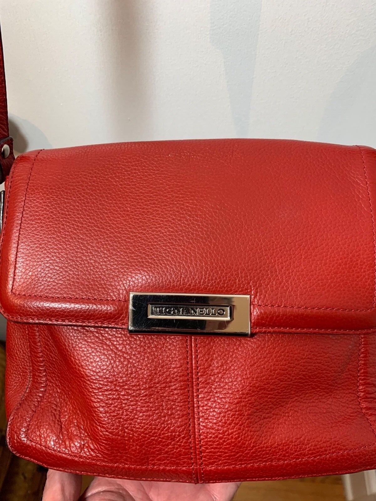 Tignanello Ruby Red Pebbled Leather Crossbody Str… - image 4