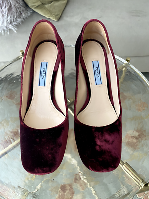 Prada burgundy red velvet shoes, block heel, size EU36 | eBay