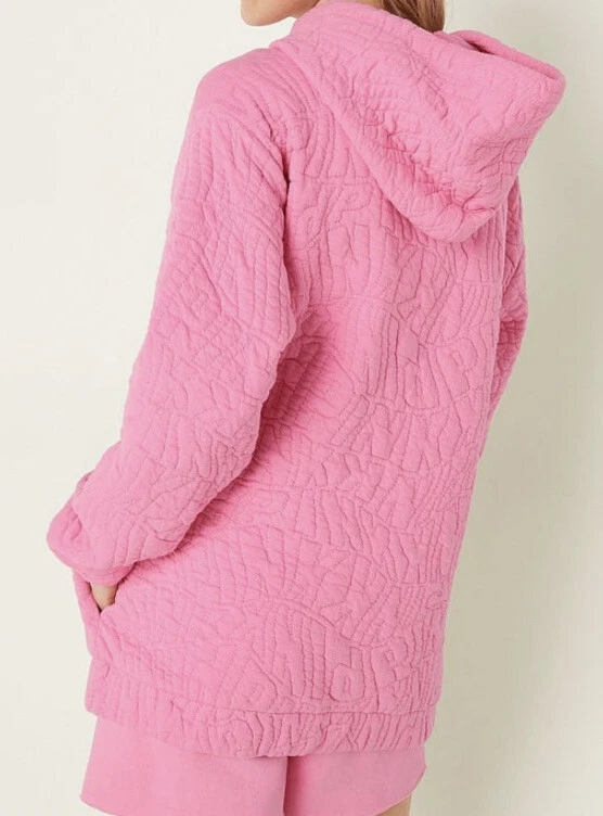 UNDERCOVER Felpa con cappuccio Victoria's Secret ROSA trapuntata pile zip intera campus rosa da sogno taglia M