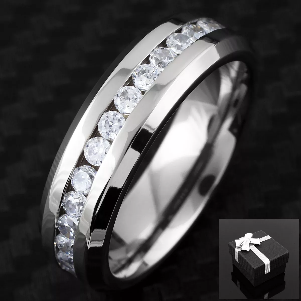 5/7mm Titanium 1.6 Carat Dazzling Eternity CZ Men's Wedding Band Ring Size 5-15 5/7mm Titanium 1.6 Carat Dazzling Eternity CZ Men's Wedding Band Ring Size 5-15