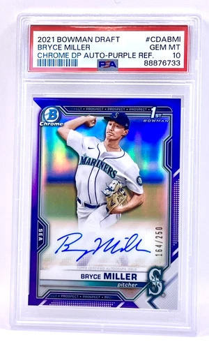2021 BOWMAN CHROME DRAFT PICK AUTO BRYCE MILLER Purple - RC - PSA 10 /250