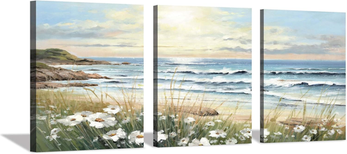 Beach Painting Ocean Wall Art: Seascape Artwork Coastal Picture Beach Scene Wall - Picture 9 of 12
