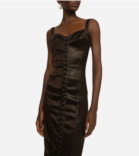 DOLCE & GABBANA Brown Stretch Satin Corset Style Bustier Dress 46/10 BNWT! $2545