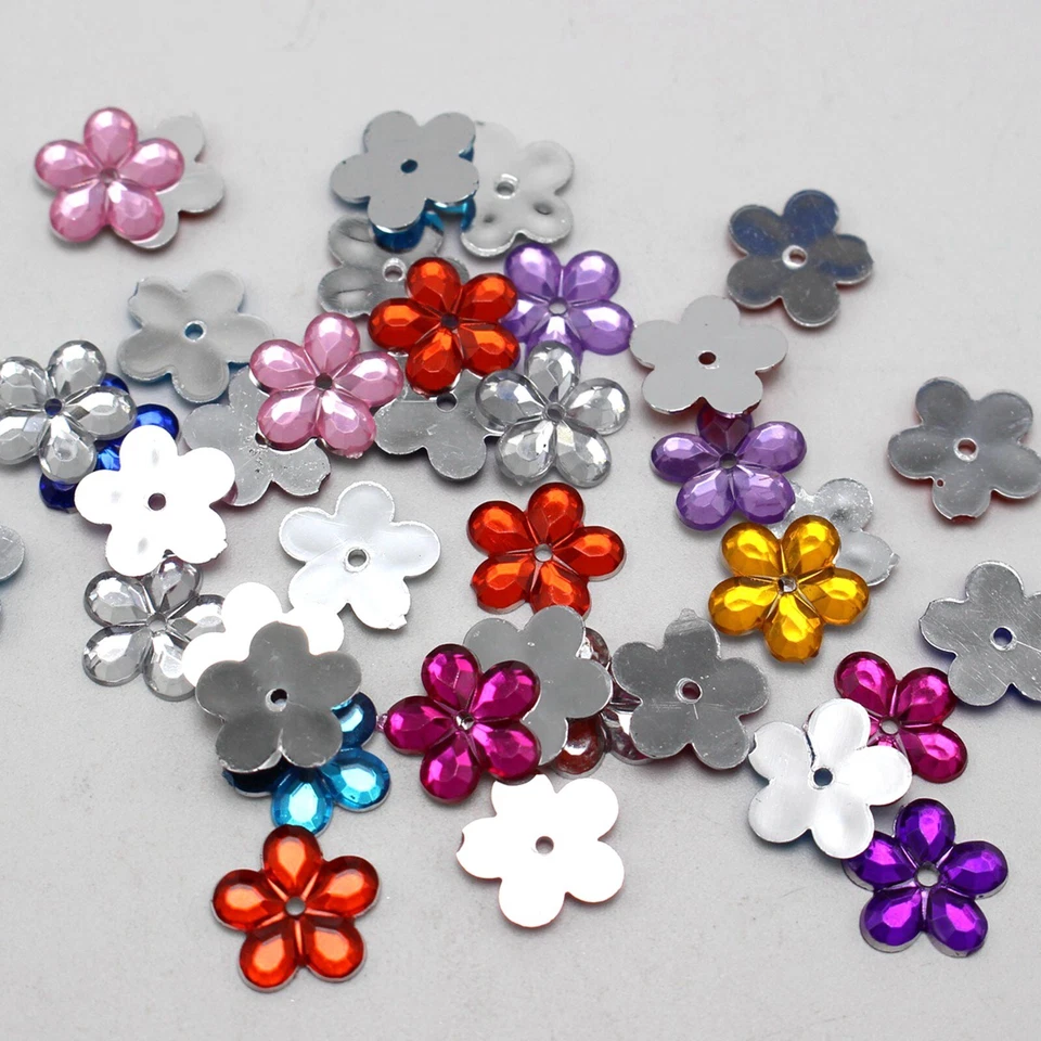 200 Mixed Color Acrylic Flatback Flower Sewing Rhinestone 12mm Sew on Beads - Image 3 of 4
